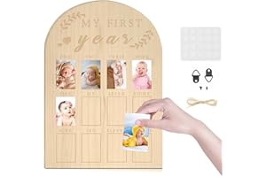 Febvao 12 Monthly Picture Frame,One Year Birthday Wooden Photo Board, My First Year Milestone Photo Board Baby First year Wood Sign (Arches)