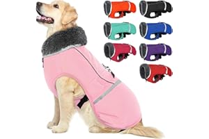 QBLEEV Warm Dog Coat Reflective Dog Jacket, Waterproof Dog Winter Coat Turtleneck Dog Clothes for Cold Weather, Thick Fleece Dog Snowsuit Christmas Dog Vest Pet Apparel for Small Medium Large Dogs L