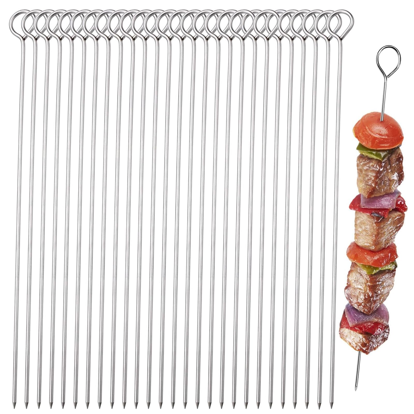 30 Pcs BBQ Metal Skewers, 7.87"/20cm Stainless Steel Kebab Skewers Reusable Shish Kabob Skewers Dishwasher Safe Grill Tools for Outdoor Barbecues, Family Gatherings