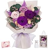 Preserved Flowers Bouquet 4 Roses with Vase,Flowers for Delivery Prime That Last 3-5 Years Real Forever Flowers Rose Bouquet for Mom Mother Women Wife Friends Birthday Mothers Day Gifts