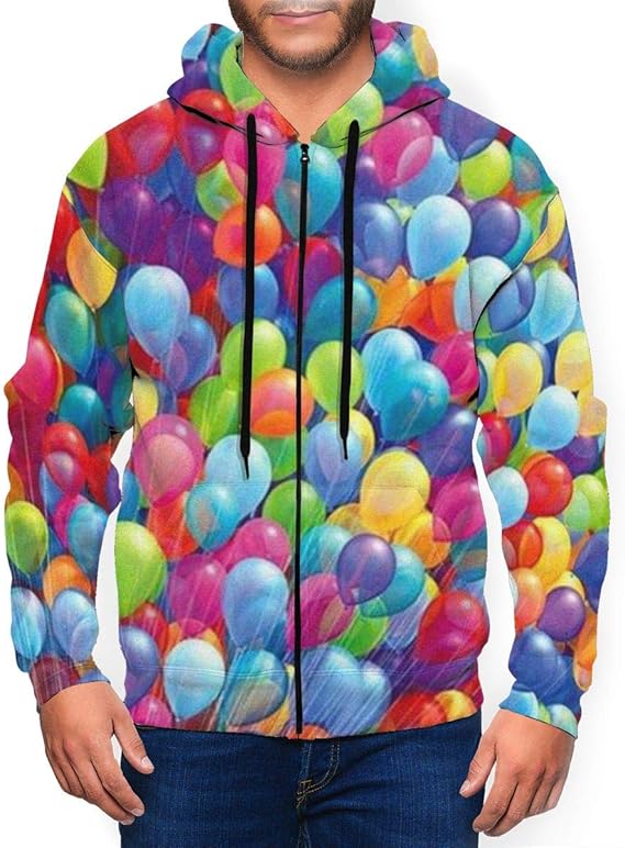 Amazon Co Jp カラフルな風船が飛ぶ メンズ パーカー ファッション カーディガン キャップ付き カジュアルウェア ジッパー 服 ファッション小物