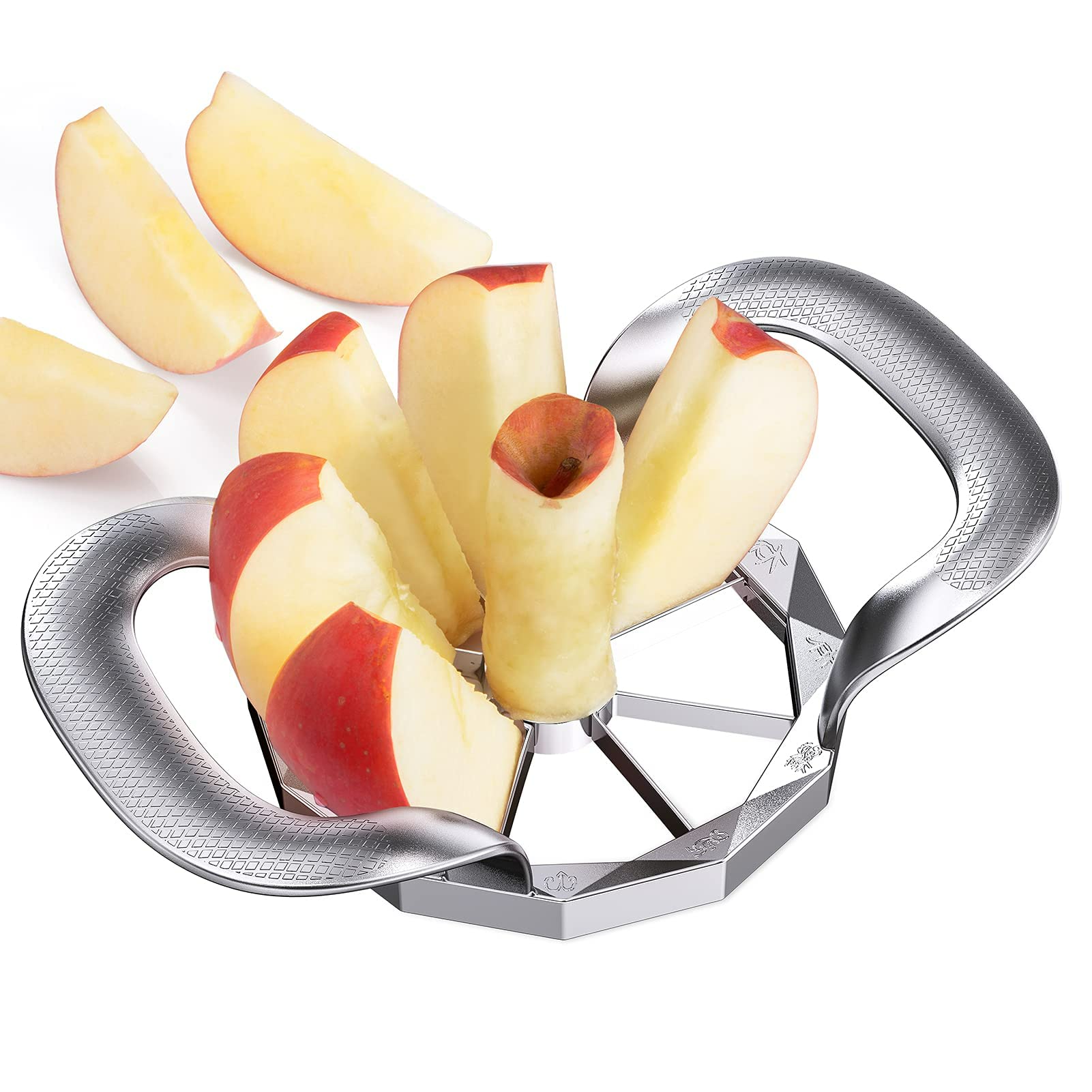 Apple Slicer, Hibucuo Heavy Duty Apple Corer, 8 Blade Stainless Steel Apple Cutter Divider Pitter, Extra Large Apple Core,Sturdy and Ultra-Sharp Apple Cutter, for Up to 4 Inches Apples
