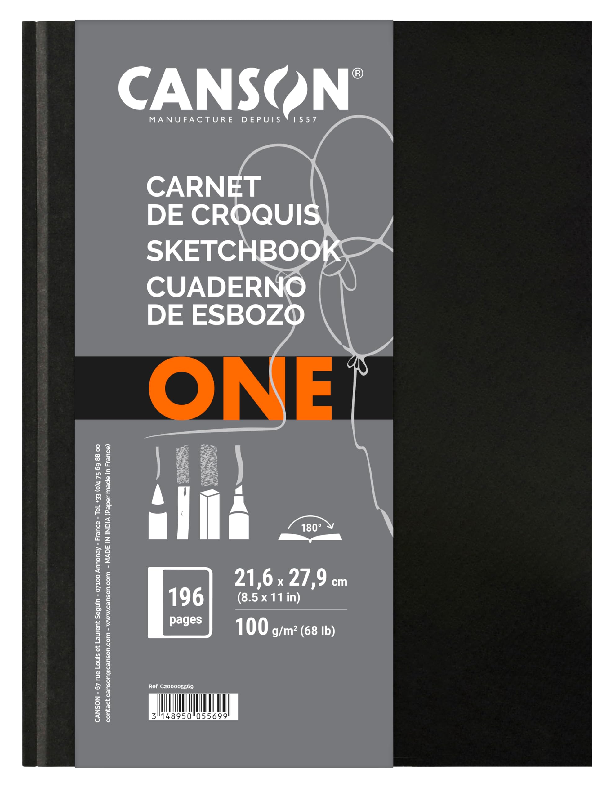 Canson ArtBook ONE - 21.6x27.9cm hardbound sketchbook including 98 sheets of 100gsm drawing paper