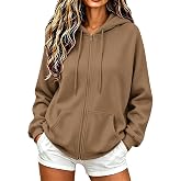 qndjkx Oversized Zip Up Hoodie For Women Casual Long Sleeve Sweatshirts Fall Winter Track Jackets