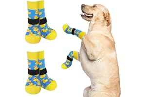 SCENEREAL Anti-Slip Dog Socks for Small Medium Large Dogs, Paw Protectors with Grippers 4 Packs for Senior Dog, Dog Shoes for Hardwood Floors to Prevent Scratching, Dog Booties to Prevent Licking Paws