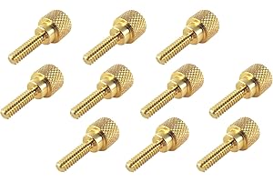 TAYTOOLS 10 Pack 6-32 x 1/2 Inch Threads Solid Brass Diamond Knurled Thumb Screws Knobs with Straight Shoulders Right-Hand Threads SAE Flat Tip Uncoated (6-32 x 1/2 inch Long Threads)