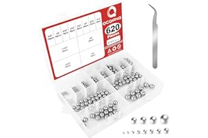 QCQIANG 620Pcs 12 Size Stainless Steel Precision Steel Balls, Bulk Bearings Ball Assortment Kit, 3/32", 1/8", 5/32", 3/16", 7/32", 1/4", 9/32", 5/16", 11/32", 3/8", 13/32", 1/2"