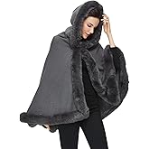 SUFCOMOU Poncho Hooded Shawl Wrap Women Cape Winter Faux Fur Trim Coat Sleeveless Cardigan Dressy Cloak for Party