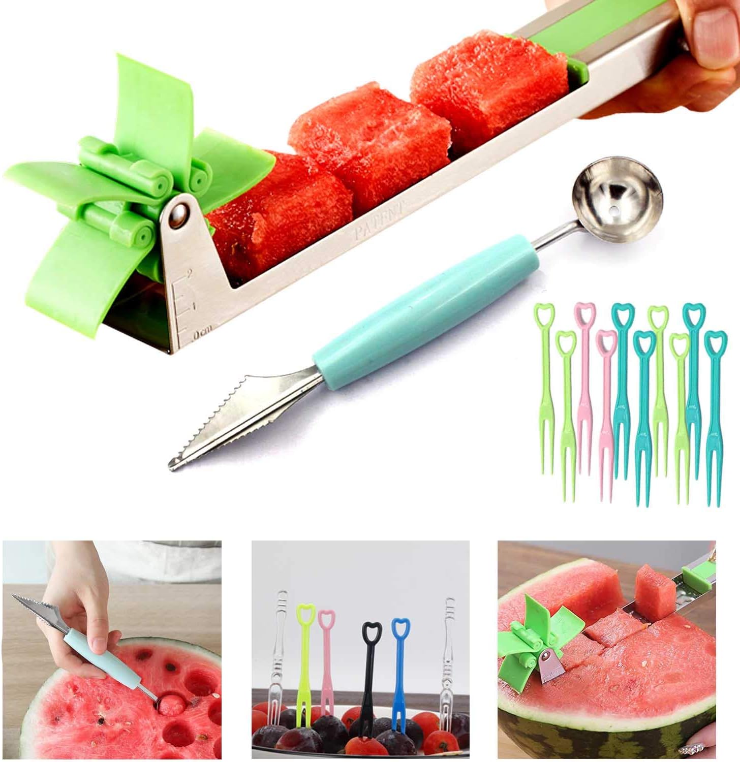 Diriway Stainless Steel Windmill Watermelon Slicer - Melon and Cantaloupe Fruit Slicer£¬Professional restaurant kitchen carving and cutting tools - Simple Grip Fruit and Vegetable Tool Kitchen Gadget