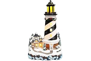 MOMENTS IN TIME 13.7”H Lighthouse - LED Lights, Adapter Included Christmas Village - Hand-Painted Polyresin