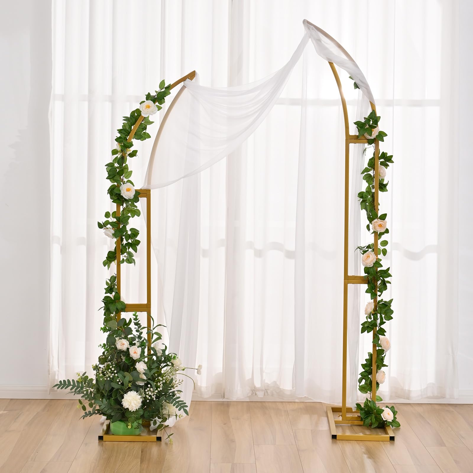 Vincidern 2pcs Curved Wedding Arch Backdrop Stand for Bridal Shower, Gold Wedding Arch, Half Metal Balloon Arch for Wedding Ceremony, Bridal Shower, Engagement Party, Celebration (5.9ft,6.9ft)