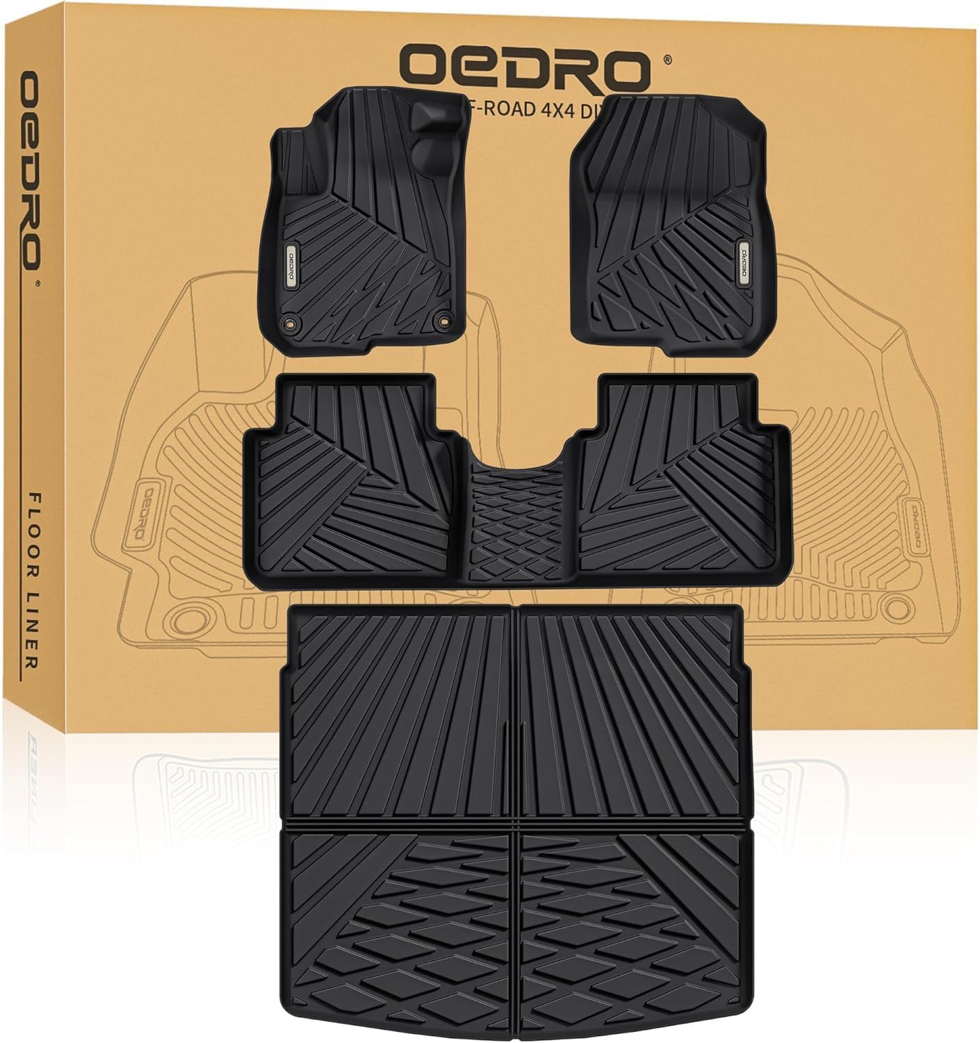 OEDRO Floor Mats Set Fit for 2017-2022 Honda CR-V (NOT for Hybrid), TPE All-Weather Custom Fit for Front, Rear & Cargo Mat in Upper(Highest) Position, Honda CRV Mats Accessories, Black Image