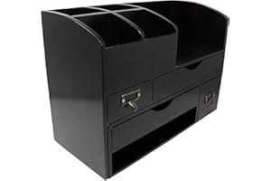 Executive Office Solutions Adjustable Wooden Desk Organizer For Desktop, Tabletop, Office or Counter – Wood Storage Shelf Rack For Office Supplies, Desk Accessories, or Mail – Black