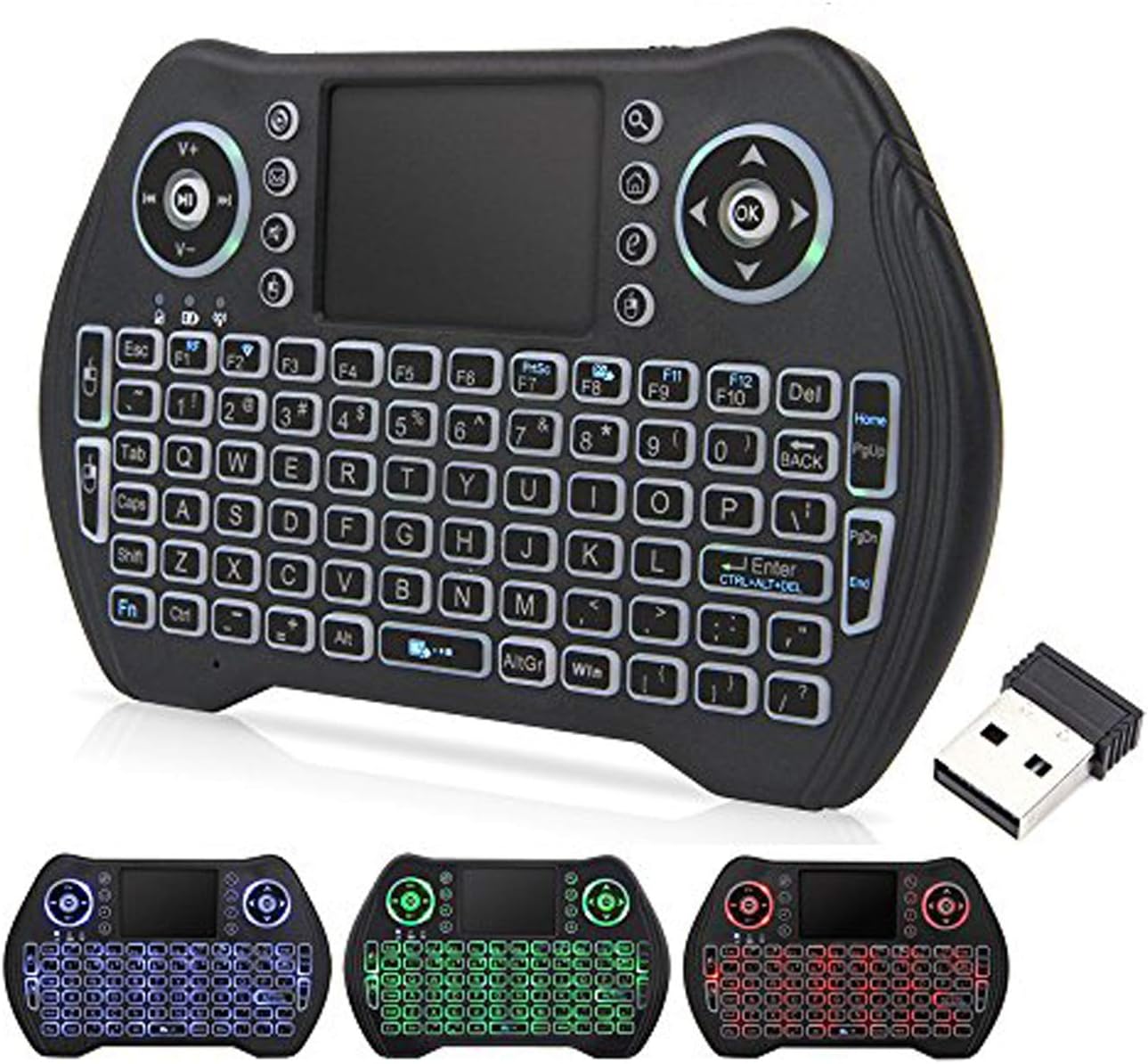Mini Wireless Keyboard Backlit With Touchpad Mouse Combo and Multimedia Keys 2.4G Mini Keyboard Handheld Remote for Android TV Box,HTPC,PS3,PS4,Windows PC,Smart TV,Tablet