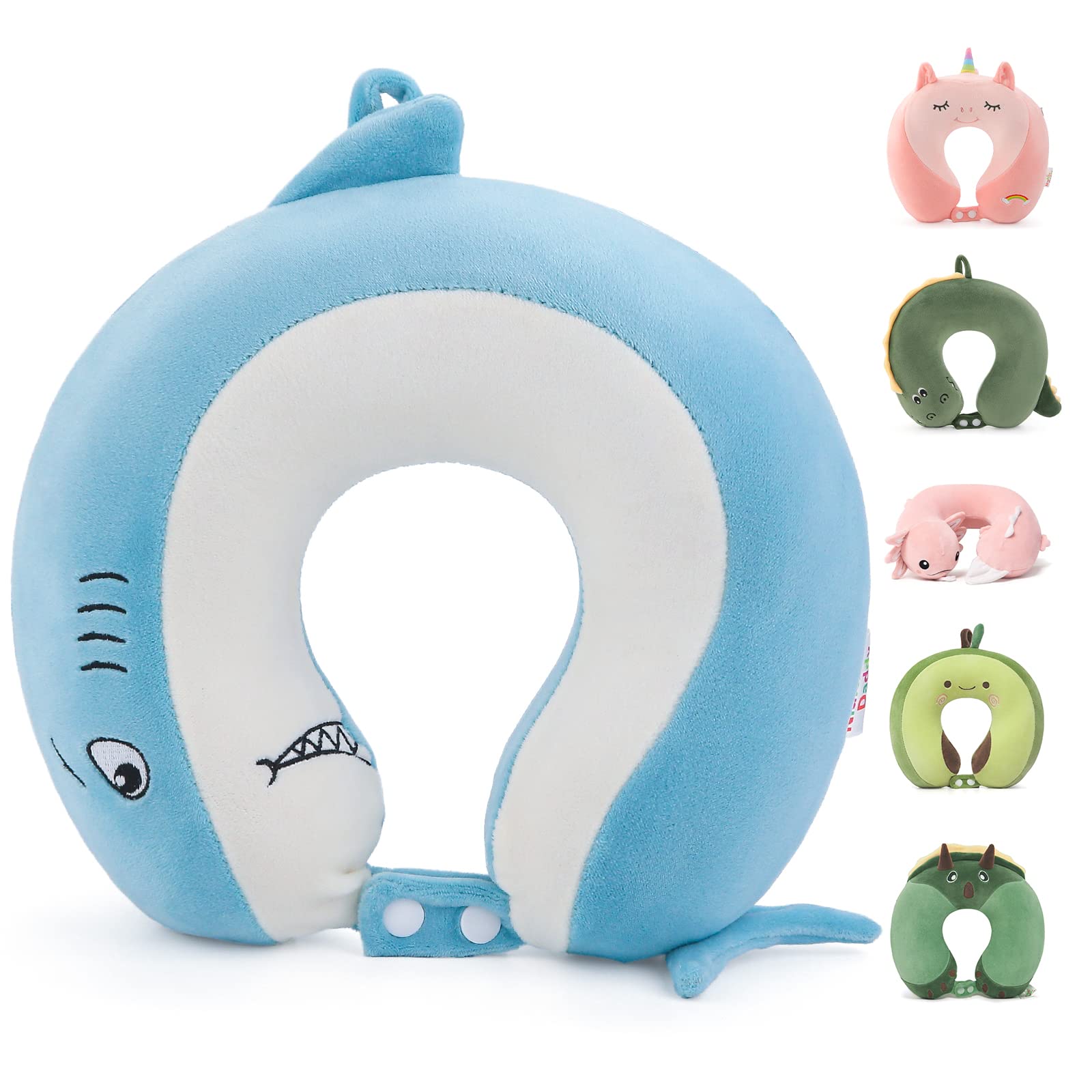 Photo 1 of Niuniu Daddy Shark Kids Travel Neck Pillows for 3-8 Years Old, Soft Adjustable Memory Foam Neck Pillows for Plane, Car Seat, Traveling, Sleeping - Kids Road Trip Essentials for Boys Girls Presents