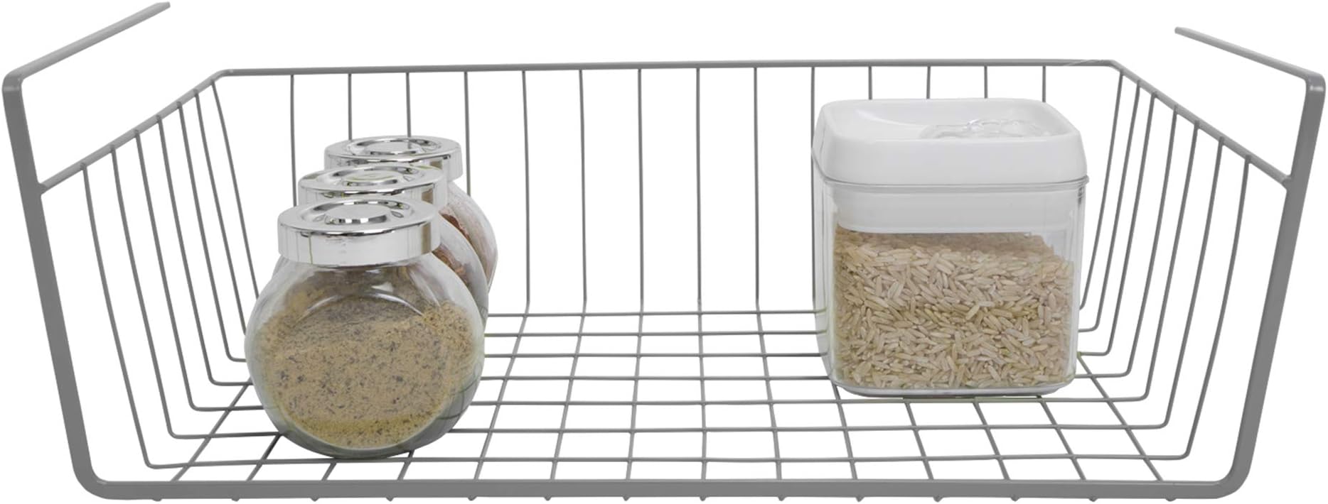 Smart Design Undershelf Storage Basket - Medium - Snug Fit Arms - Steel Metal Wire - Rust Resistant - Under Shelves, Cabinet, Pantry, and Shelf Organization - 16 x 5.5 Inch - Charcoal Gray