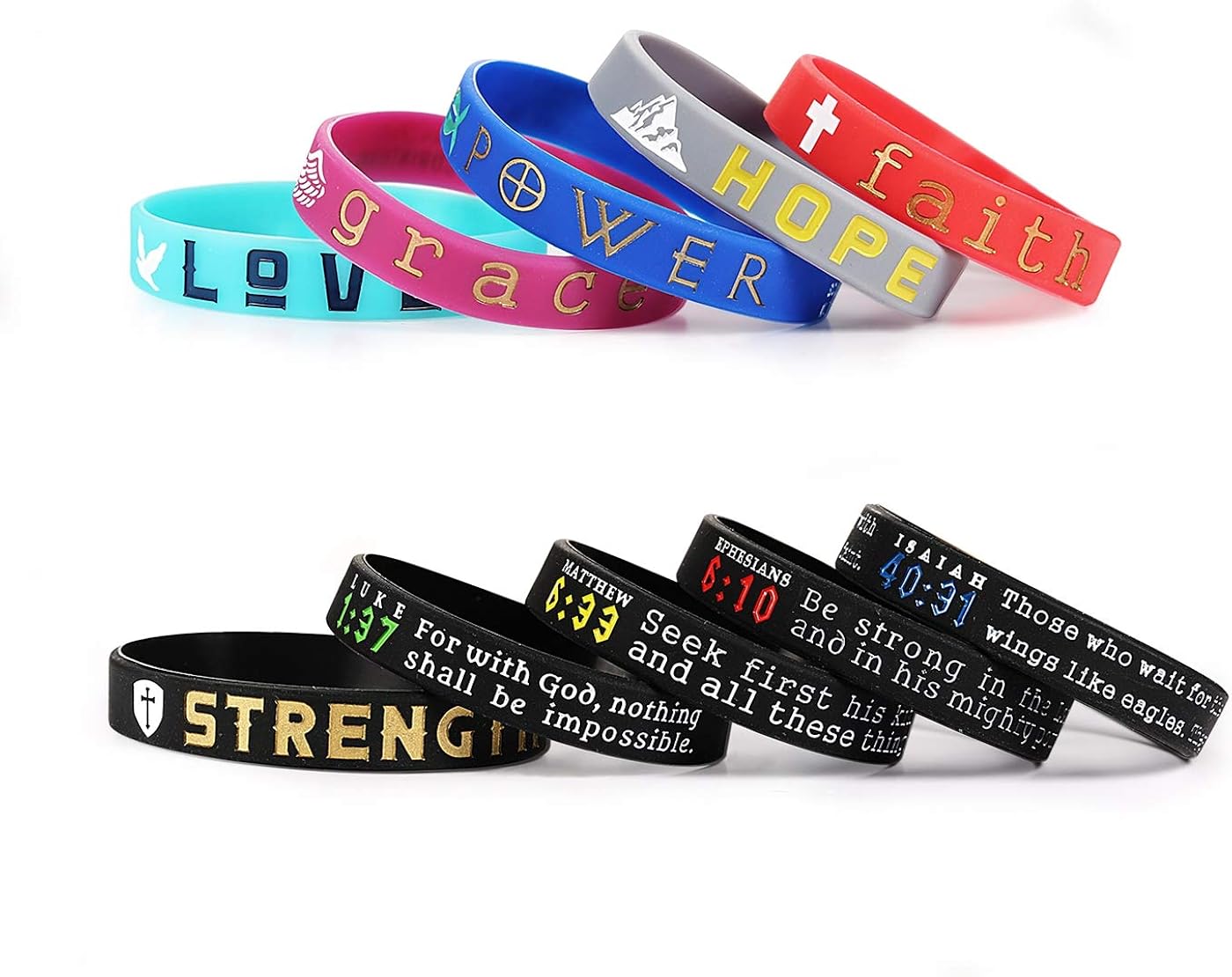 Finrezio 16PCS Religious Silicone Bracelet with Bible Verses Christian Wristbands Grace Power Love Hope Faith Strength Inspirational Bracelets Set for Religious Gifts: Jewelry