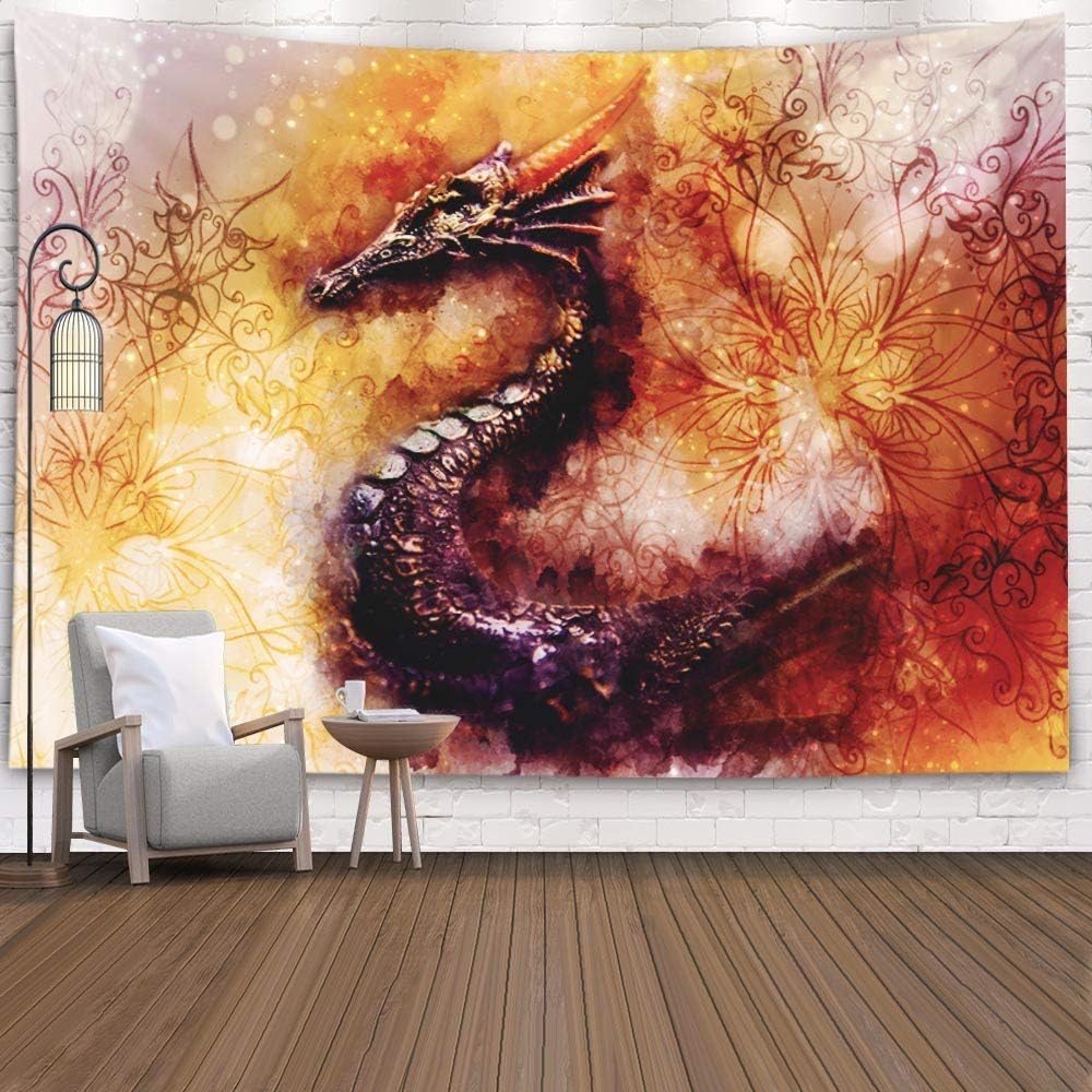 Asdecmoly Tapestry China, Art Tapestry Living Room and Bedroom 60 Lx50 W Inches Ancient Dragon Ornament Softly Blurred Watercolor Background Art Printing Inhouse