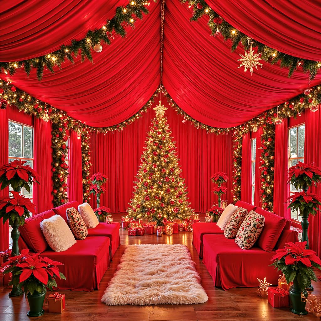 Photo 1 of 10 Panels 5ft(W) x 20ft(H) Red Ceiling Drapes for Valentine’s Day Decoration – 20 FT Extra Long Thick Polyester Wrinkle-Free Drapery Tent Decor Decorations for Birthday Party Ceremony Stage Swag