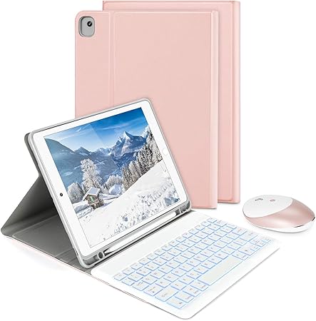 Amazon Com Backlit Bluetooth Keyboard Case With Bluetooth 2 4 G Mouse For The New Ipad 10 2 8th 7th Gen Ipad Air 3 Ipad Pro 10 5 Jelly Comb Wireless Keyboard With Mouse And 7 Color Backlight Rose