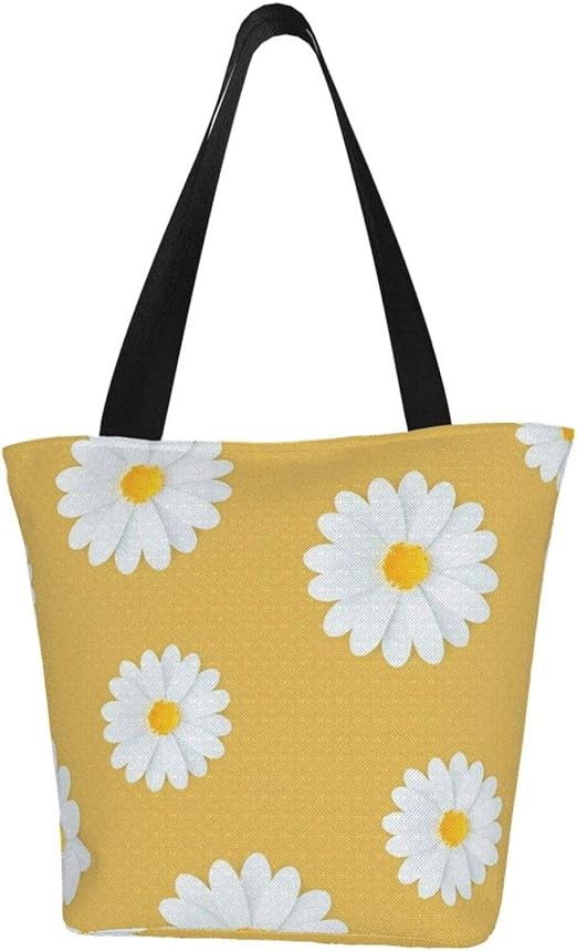 Womens Canvas Tote Bag Handbags Yellow Daisy Flower