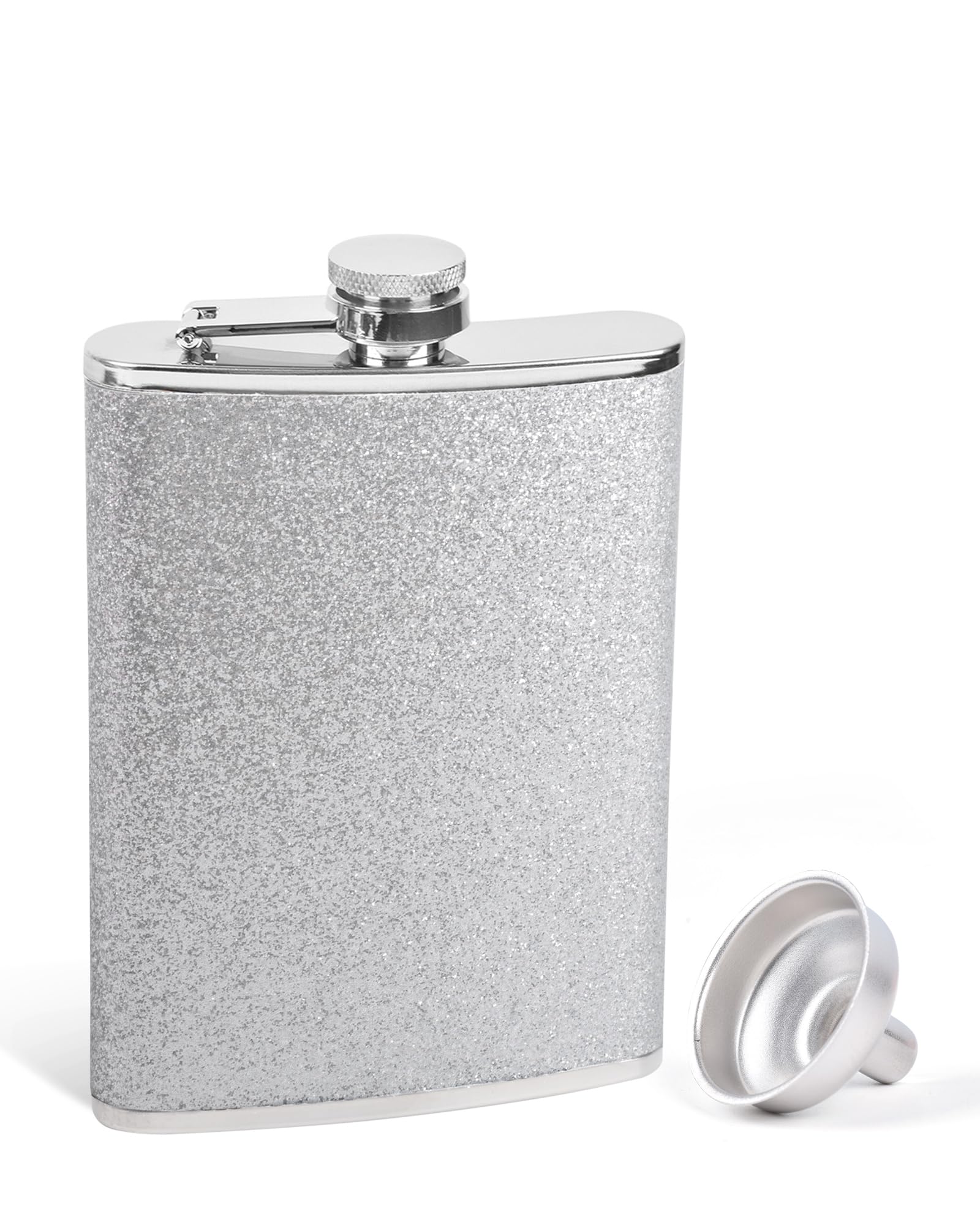 SPDYCESS 8 Oz Hip Flask for Women Ladies with Glitter Wrap Set, Portable Stainless Steel Flask Bottle with Funnel Set Party Wedding Camping - Silver — image 1