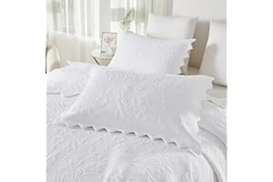 Brandream Quilted Pillow Shams Cotton Set of 2 White Standard Size Shabby Vintage Farmhouse Decorative Pillow Covers Full Queen Size