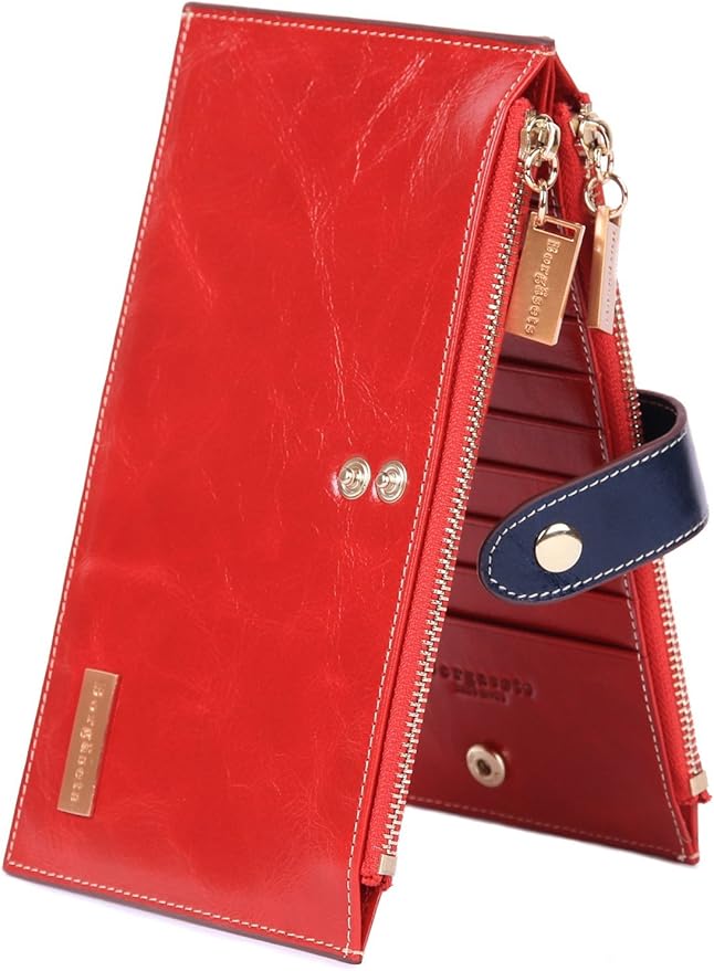 Women's Genuine Leather Zipper Wallet Card Case Purse Yellow