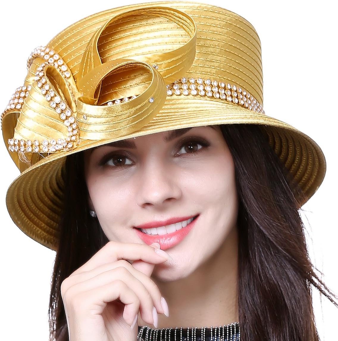 HISSHEWomen Kentucky Church Derby Dress Wedding Party Feather Bucket Hat S608-A