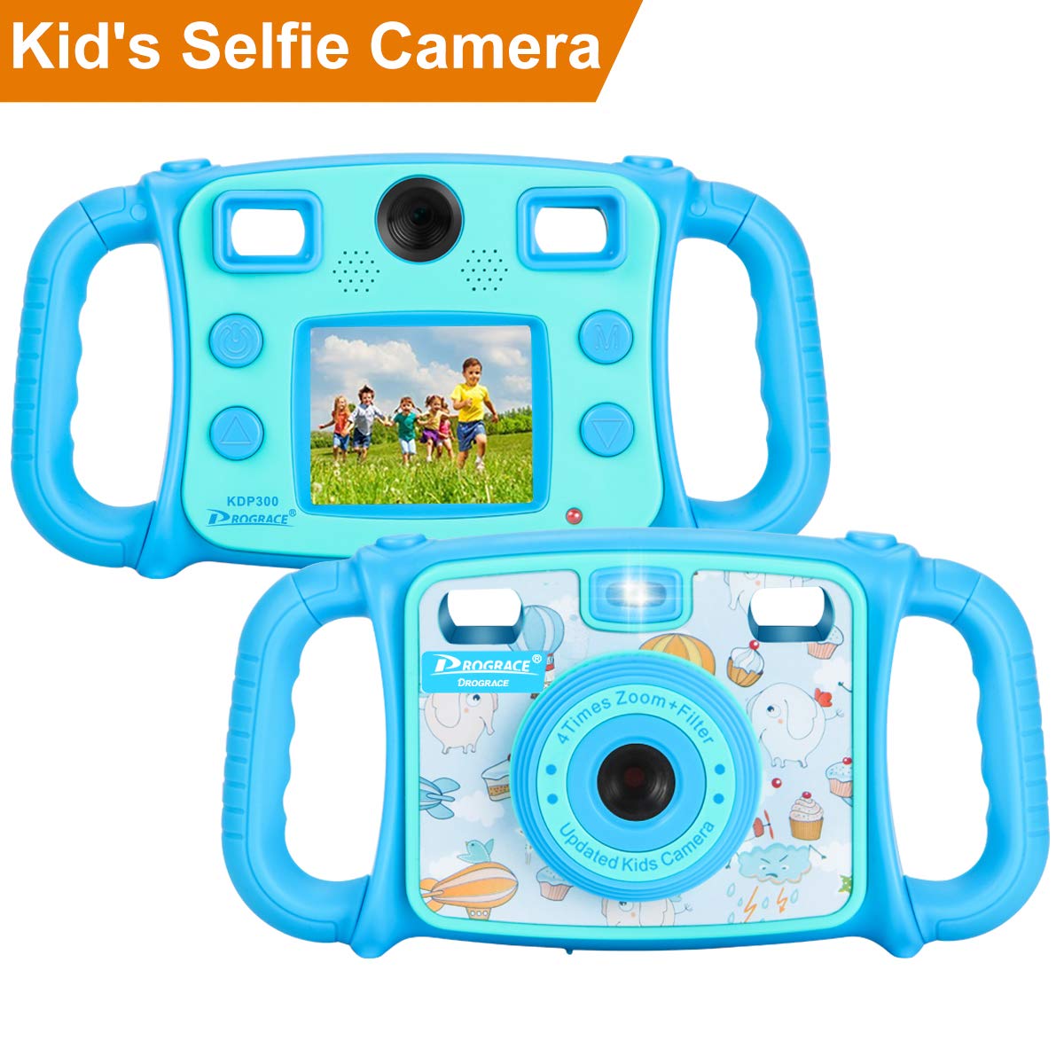 DROGRACE Kids Camera 1080P HD Kids Digital Video Camera Selfie Camera Sports Cam for Boys Birthday Holiday Gift Children Camera with 2 inch LCD Screen – Blue