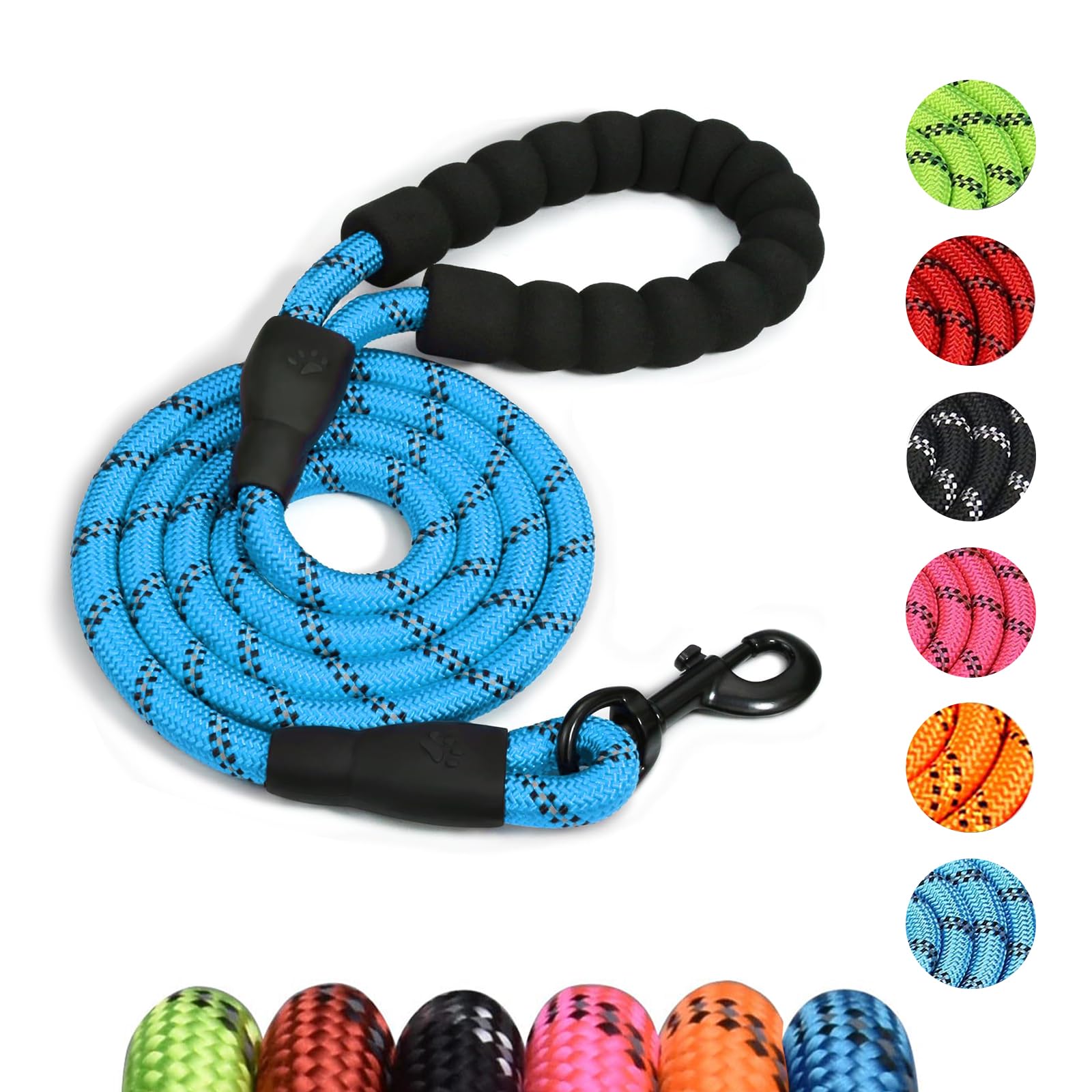 Ledeak Rope Dog Lead, 2m Reflective Blue Nylon Dog Leash with Soft Padded Handle, Anti Pull Slip Lead for Small, Medium, Large Dogs