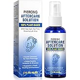 Piercing Aftercare Spray - Saline Solution for Ear, Nose, Belly Button, Cartilage Piercings - Ear Piercing Cleaner Spray with Sea Salt, Aloe Vera & Rosemary, Gentle and Non-Irritating, 2 Fl Oz