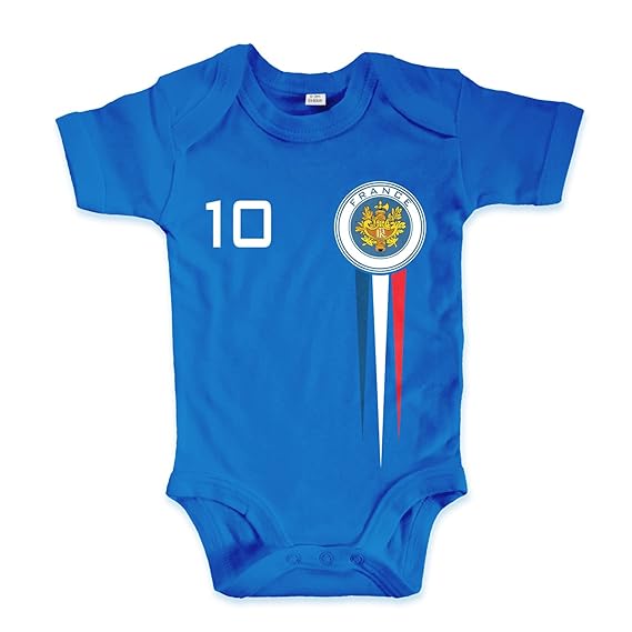 net-shirts Organic Baby Body mit France Frankreich Trikot Aufdruck Fußball Fan WM EM Strampler - Spielernummer wählbar