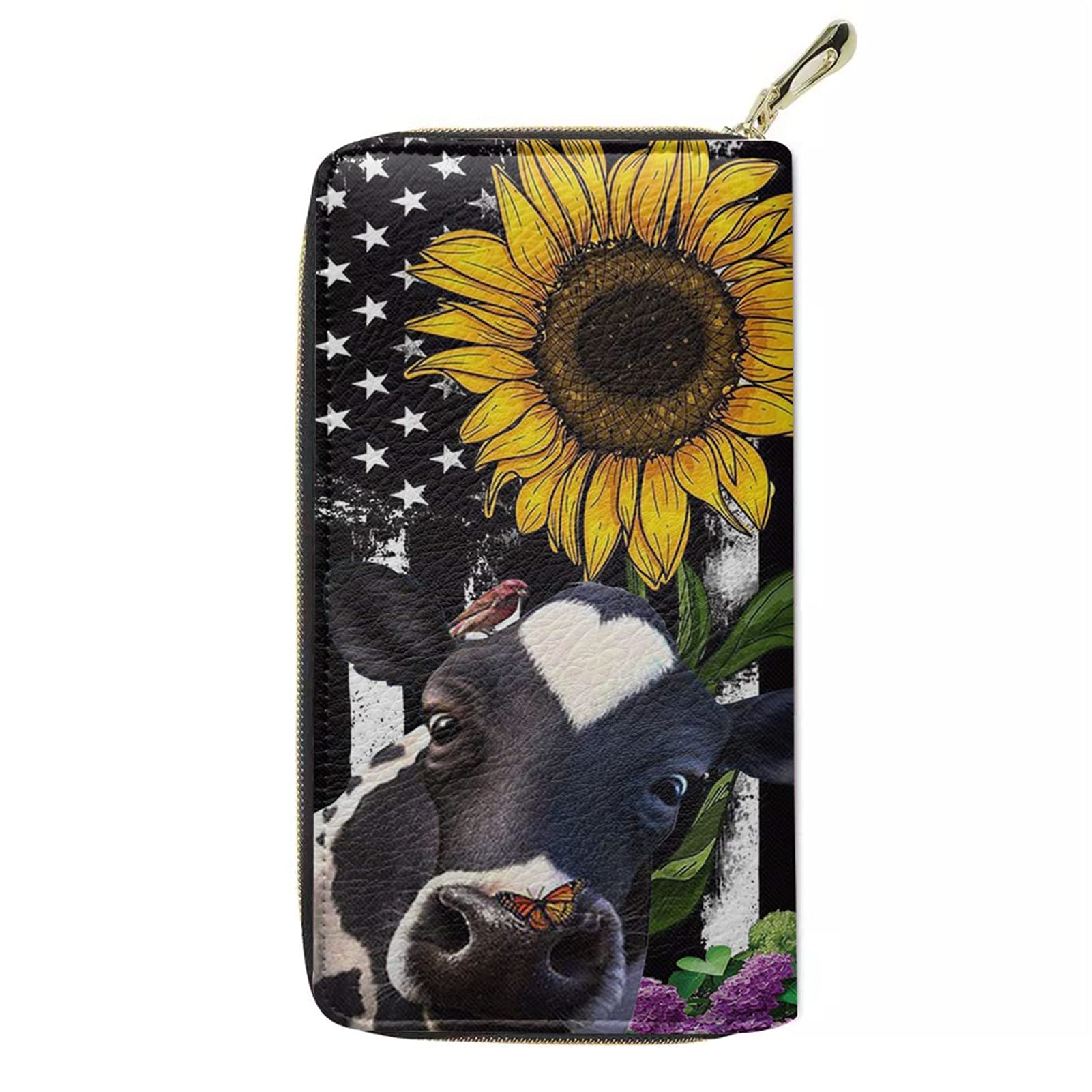 Belidome Cow Sunflower Women's Wallet Leather Purse Bag Durable
