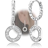 Sterling Silver Dangle Hoop Earrings for Women Sparkling Cubic Zirconia Hollow Circle Hoop Charms Earrings Hypoallergenic Lightweight Round CZ Loop Dangling Earring Fashion Gifts for Her Mom Wife