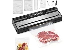 Toprime Vacuum Sealer Machine, 80kPa Powerful Food Sealer Built-in Cutter with 20 Sealing Bags and Removable Drip Tray, One-C