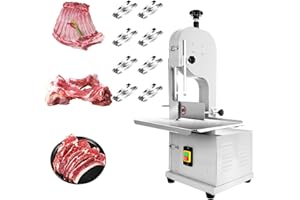 POWKOL 2000W Electric Bone Saw Machine, 20x16" Stainless Steel Worktable, Cuts 0.04-8" Thickness, Frozen Meat Cutter with 8 Blades Included, Commercial Bandsaw Machine for Rib Pork Beef