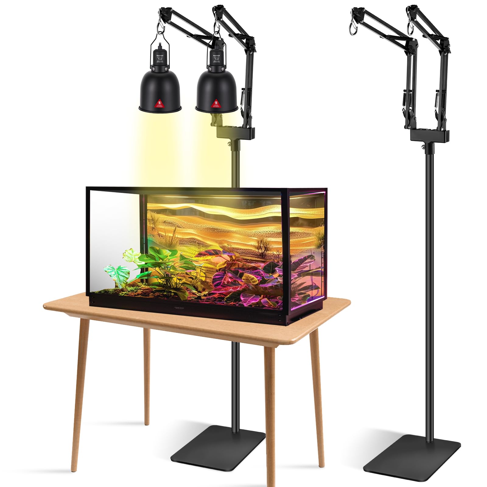 Photo 1 of DXOPHIEX Dual Reptile Lamp Stand Reptile Light Stand with Two Flexible Brackets, Height Adjustable (15.7 inch to 74.3 inch) for Hanging Heat Lamp Holder and Light Fixture