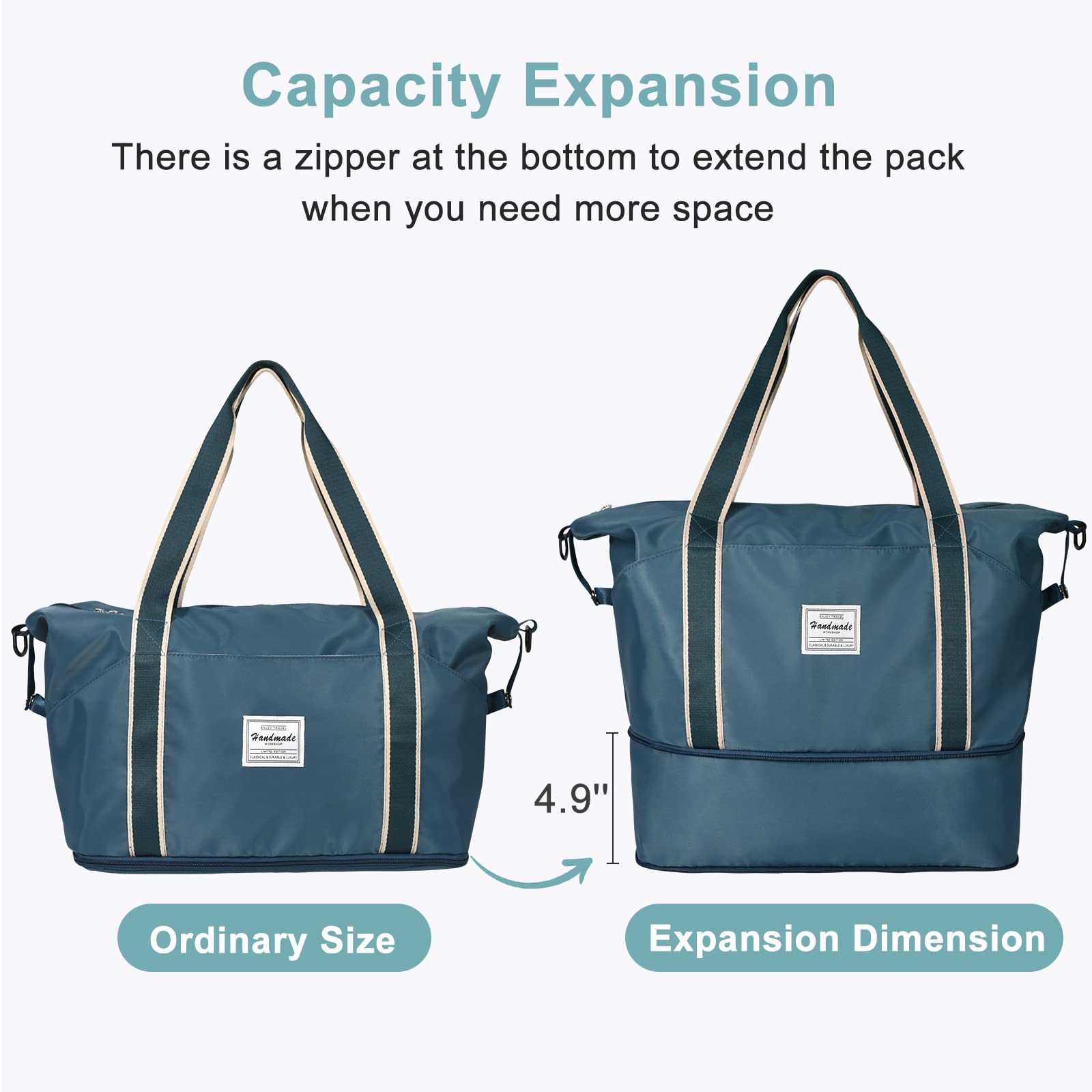 DMLuna Travel Duffel Bag, Tote Sports Gym Bag, Shoulder Overnight Weekender Bag for Women & Men, Hospital bag, Expandable Duffel Bag with Trolley Sleeve/Wet Pocket