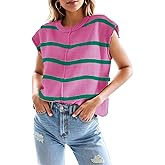 Sheocivy Womens Tops Cap Sleeve Striped Knit Tank Top Loose Fit Sweater Vest 2025 Spring Summer Outfits Pullover Top