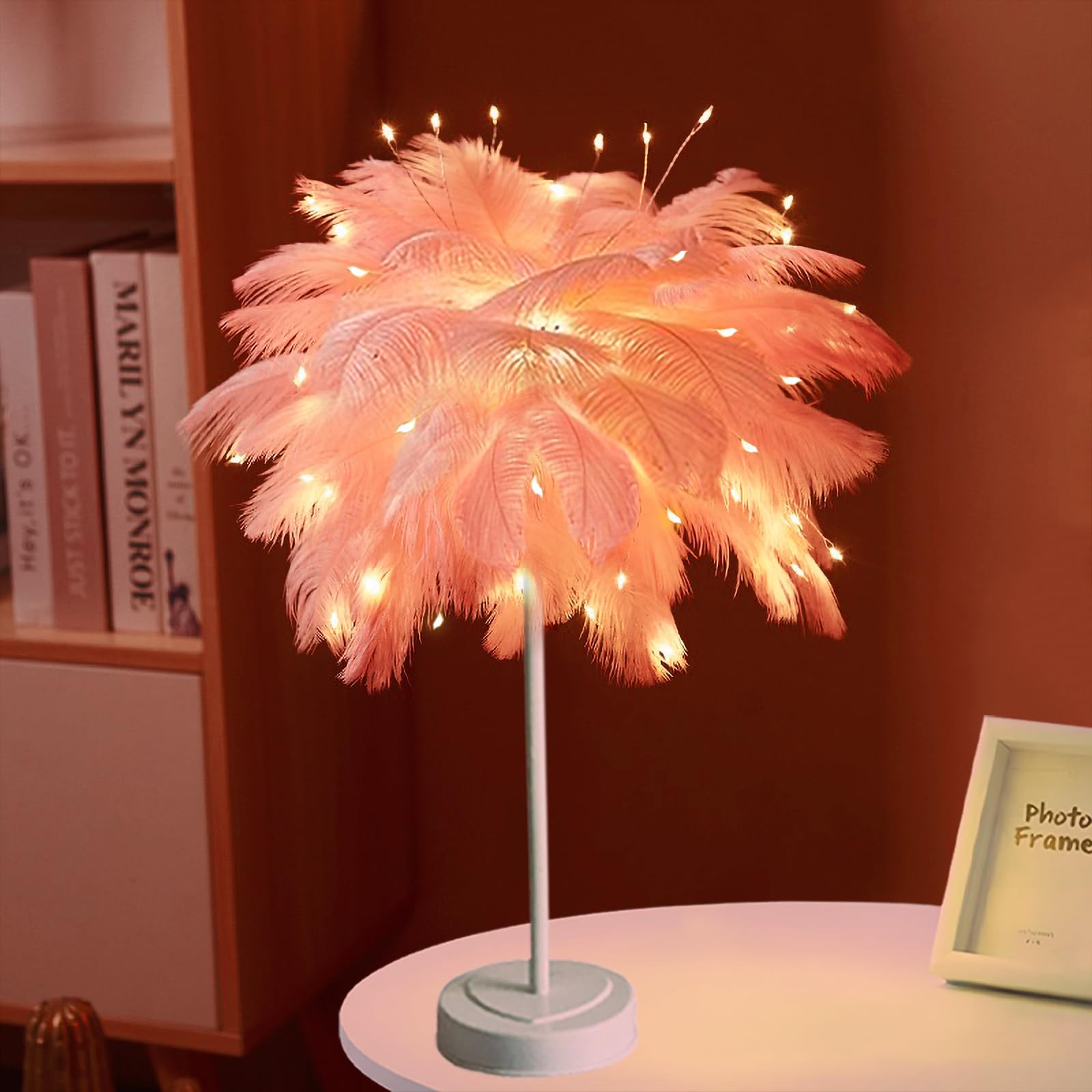 Photo 1 of ITICdecor Pink Lamp Ostrich Feather Lamp Bedside Light LED Table Lamp Christmas Gifts for Bedroom Living Room Party Wedding Centerpiece Christmas Valentine's Day Decor