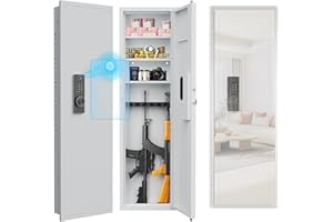 MyVoice 53" In-Wall Gun Safe with Biometric Fingerprint Lock, Dual Alarm System, Hidden Rifle Safe with Digital Keypad, 19-Gauge Steel for Concealed Storage, Silent Mode Home Defense