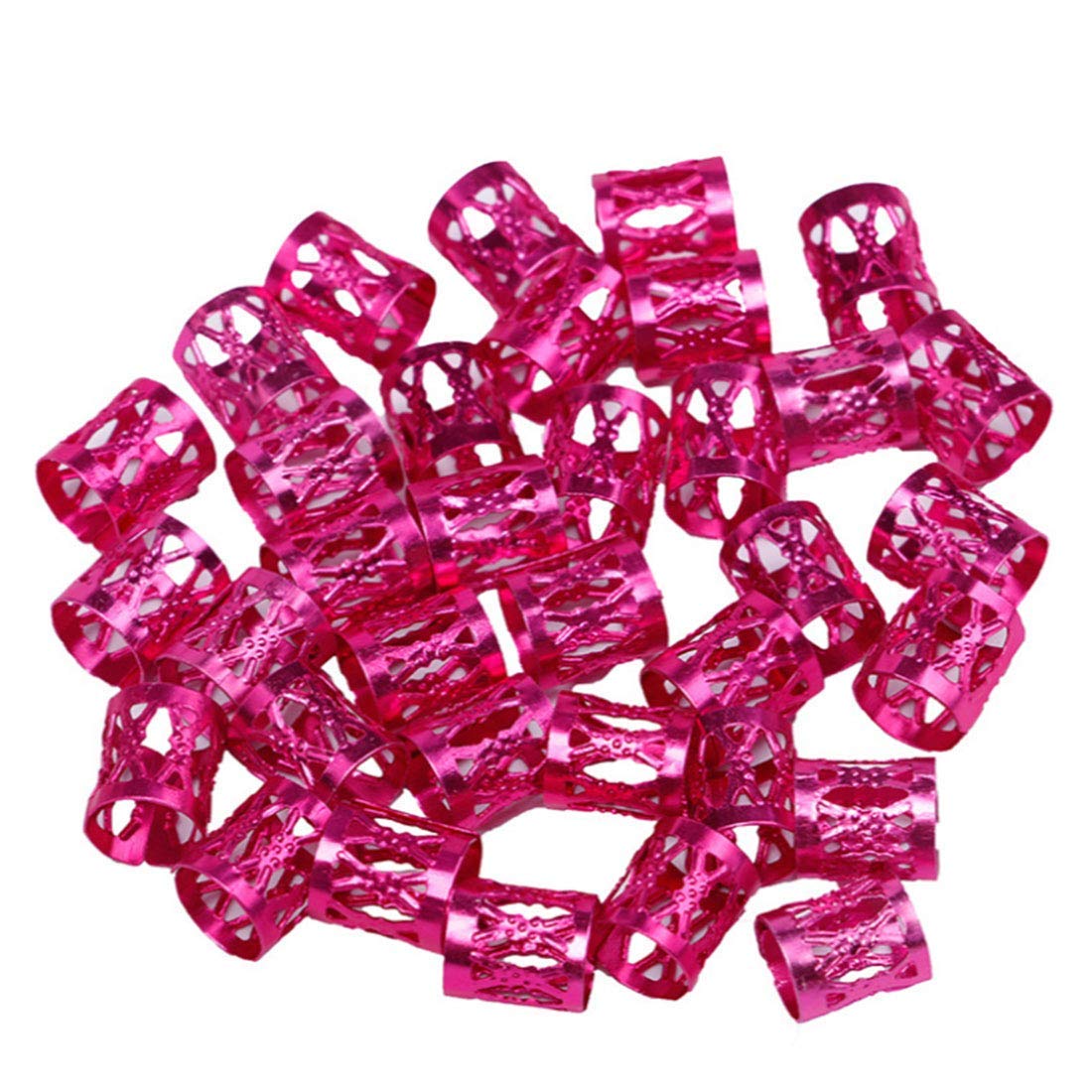 Beautywin Dreadlock Beads Colorful Cool Adjustable Hair Braid Rings Hair Styling Accessories Tools Golden/Silver/Mix Silver Braid Cuff 50 pcs/pack (Rose)
