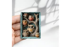 Vintage Fridge Magnet Owl Design-（2.3x3.1） inch Acrylic Round Refrigerator Sticker Retro Decor Gift Perfect Size for Fridge, 