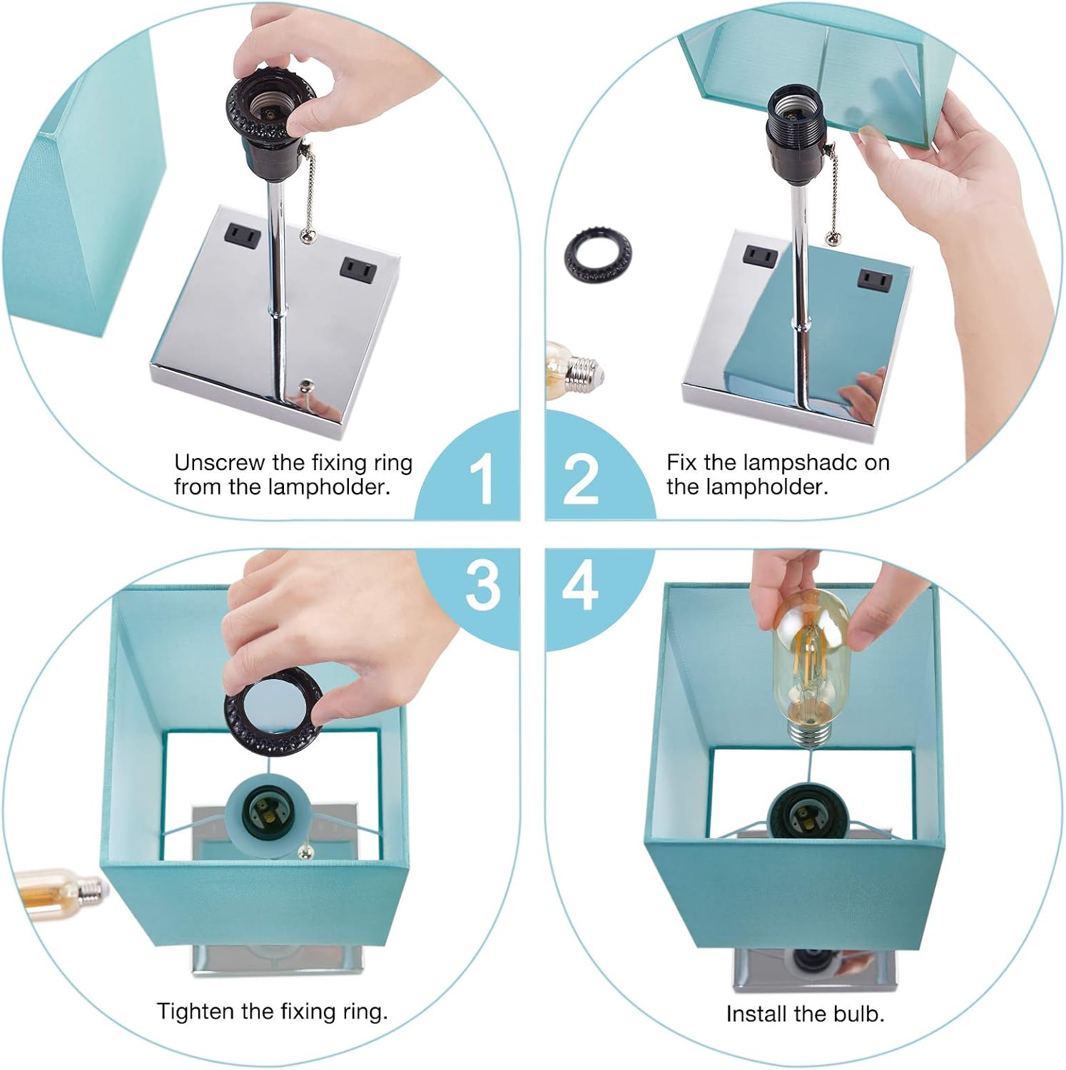 Table Lamp with Outlet Charging Ports, Aooshine Bedside Lamp with Dual 2-Prong Charging Ports, Lake Green Shade & Sliver Base, Minimalist & Modern Table Lamp Suitable for Bedroom.（Bulb not Included)） - - 