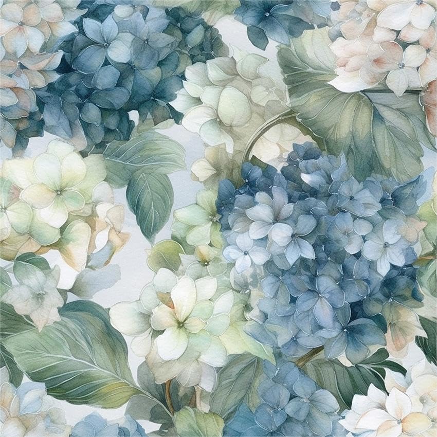 Photo 1 of VistaPalette Vintage Watercolor Blue/White/Green Hydrangea Floral Peel and Stick Wallpaper Wall Decor Self Adhesive Wall Paper Stick on Easy Peel Off Contact for Renter Apartment