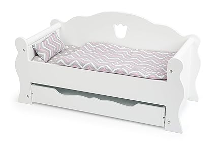 small foot 12024 Puppentagesbett weiß aus Holz mit Schublade und Zubehör, auch als Sofa verwendbar, für Puppen-Freunde ab 3 J