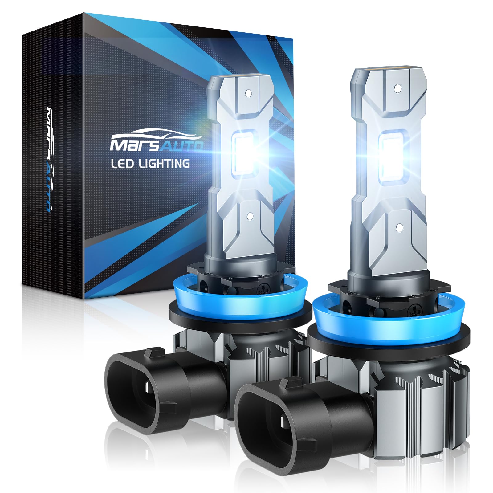 Marsauto H11 Bulb, 30000LM Brightness Output 6000K Cool White,H8 H9 H11 Fog Bulbs IP68 Waterproof 60000Hrs Lifespan, 3Mins Installation, 2 Pack Image