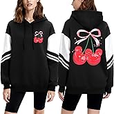 Outofgas Magic Kingdom Shirts For Women Pink Bow Cherry Hoodie Cute Graphic Hoodie cherry tops bow cherry sweatshirts
