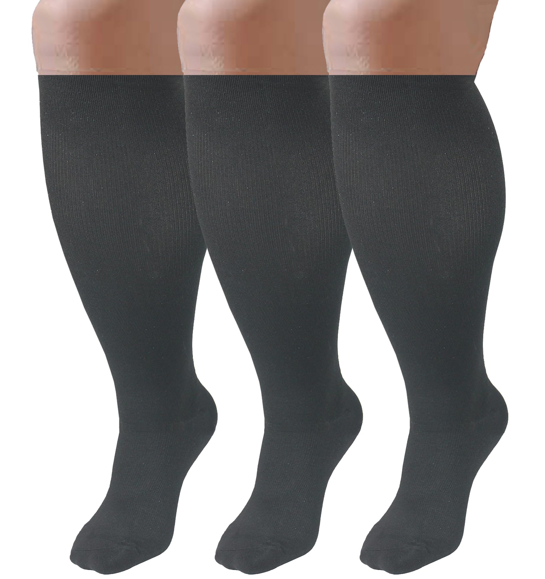 JOHNDA Plus Size Compression Sock for Men and Women Wide Calf Graduated Compression Stockings for Support Flight Travel Running Pregnancy Sports Edema Nurses Athletic 20-30 mmHg 3 Pairs